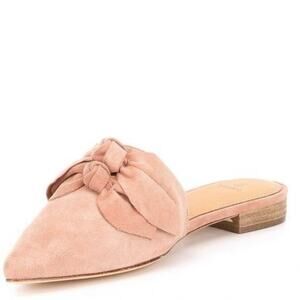 Bill Blass Mules Flats Pointed Bow Bows Suede Leather Stella Blush Tan Pink